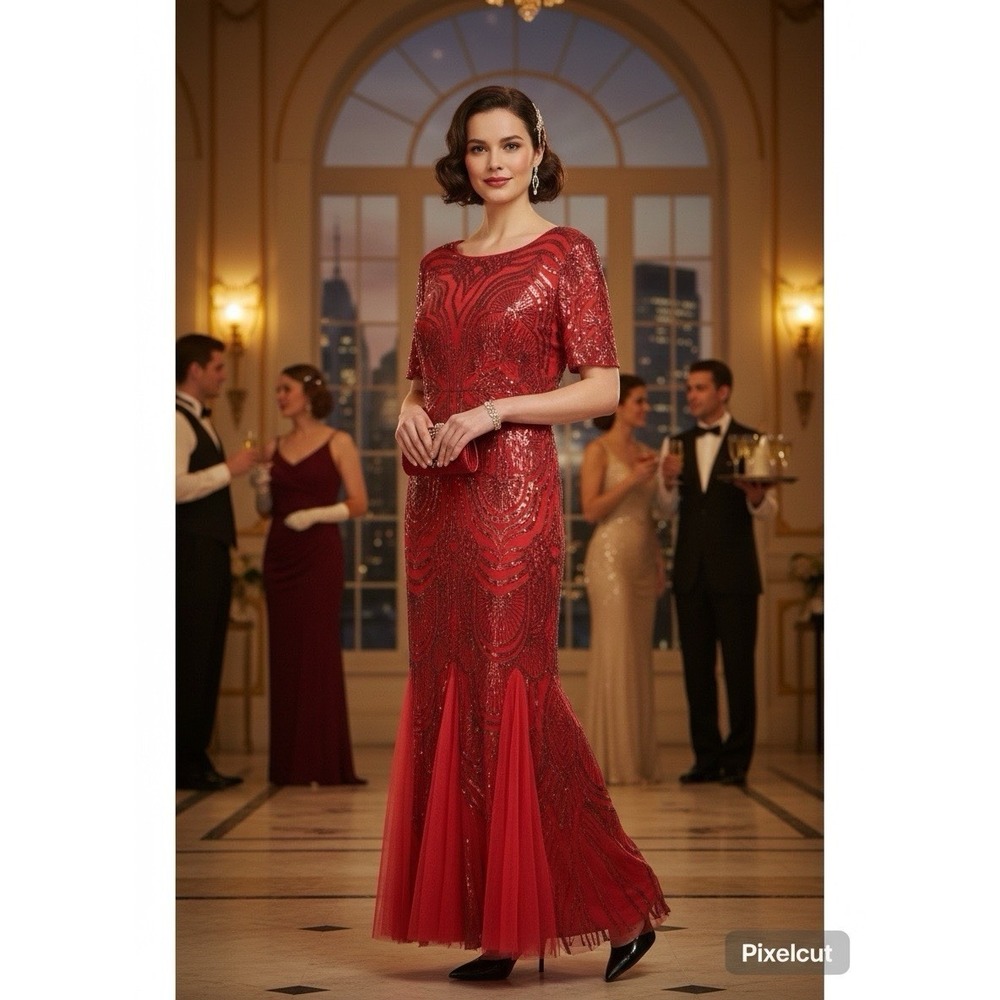 Mermaid Mother of the Bride Dress Stretch Size 18 with Sequin, 6001
